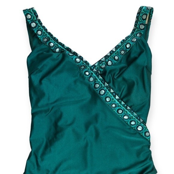 Gottex Swimwear Vintage Green Embellished Soft Cup One-Piece Swimsuit - Picture 2 of 6